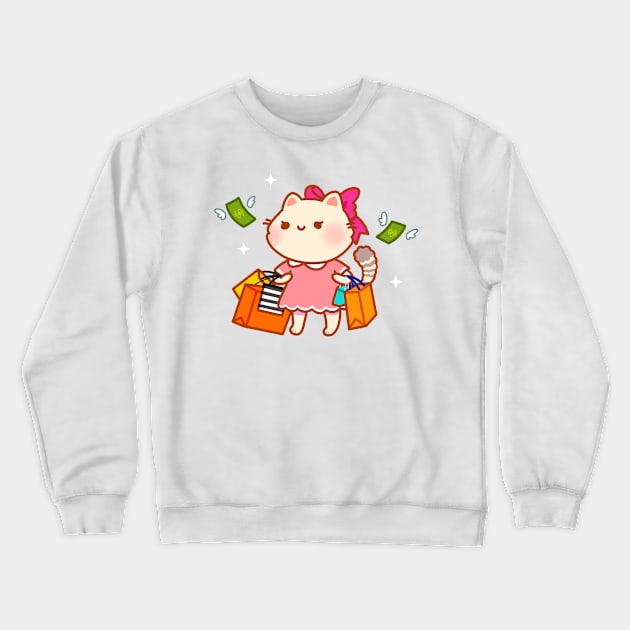 Retail Therapy Cat Shopping Crewneck Sweatshirt by vooolatility